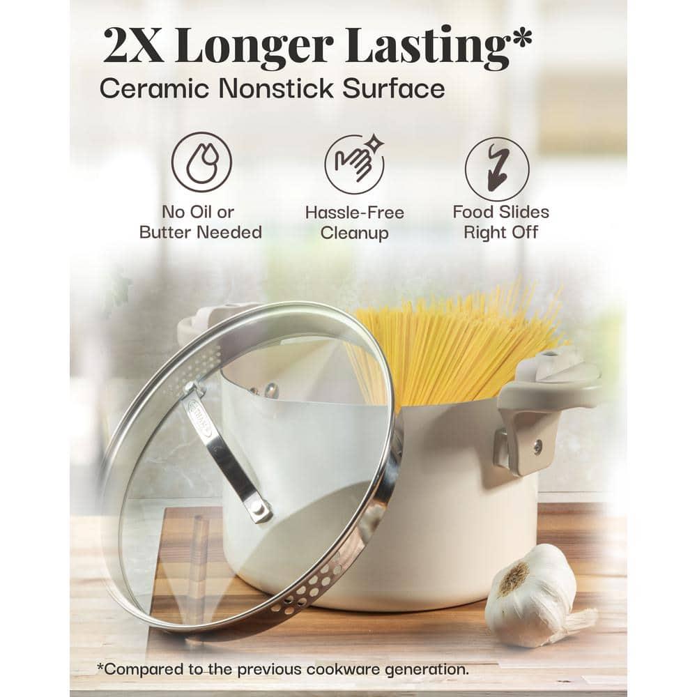 Gotham Steel Cream Ultra Nonstick Ceramic 8 Qt Pasta Pot with Strainer and Twist & Lock Handles