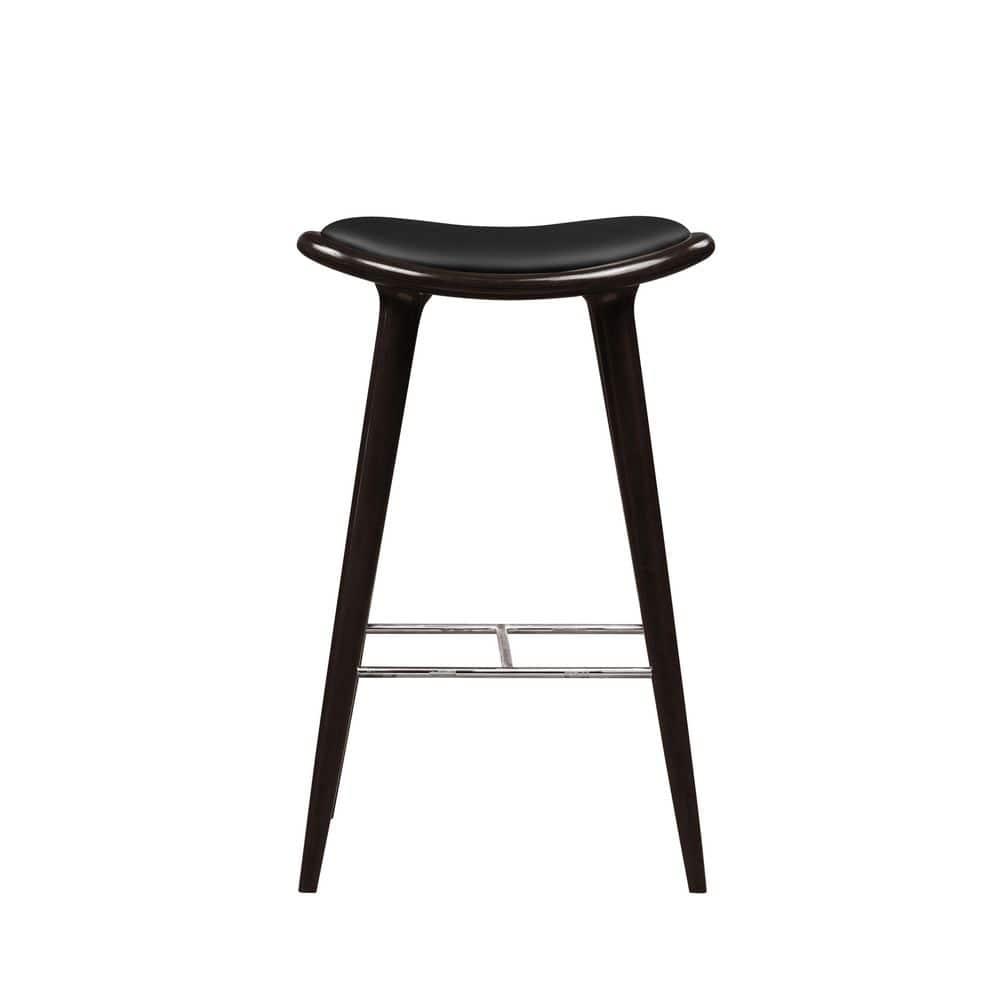 Lucio Oval Backless Wood Barstool Black/Cappuccino - Boraam: Rubberwood Frame, Faux Leather, Metal Footrest