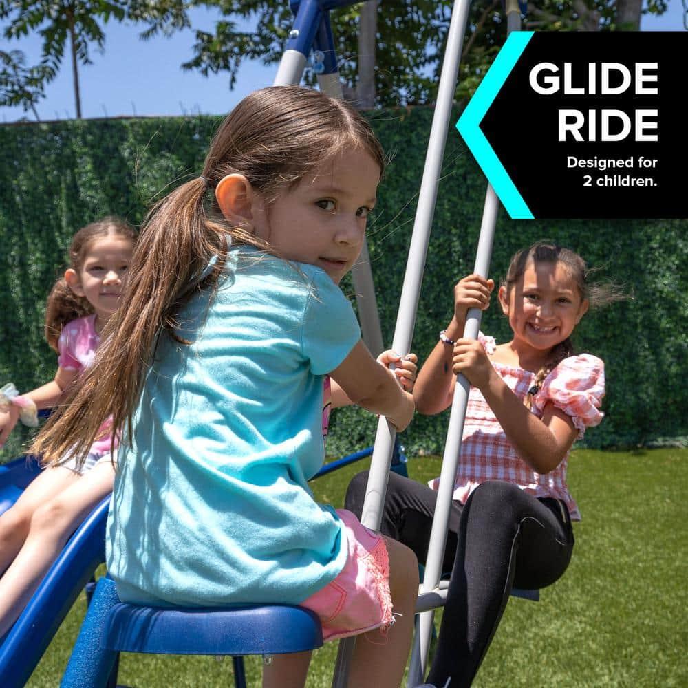 Sportspower Arcadia Metal Swing Set with Trapeze, 2 Person Glider Swing, 5' Double Wall Slide with Lifetime Warranty, and Bonus Anchor Kit, Great for Kids 3-8