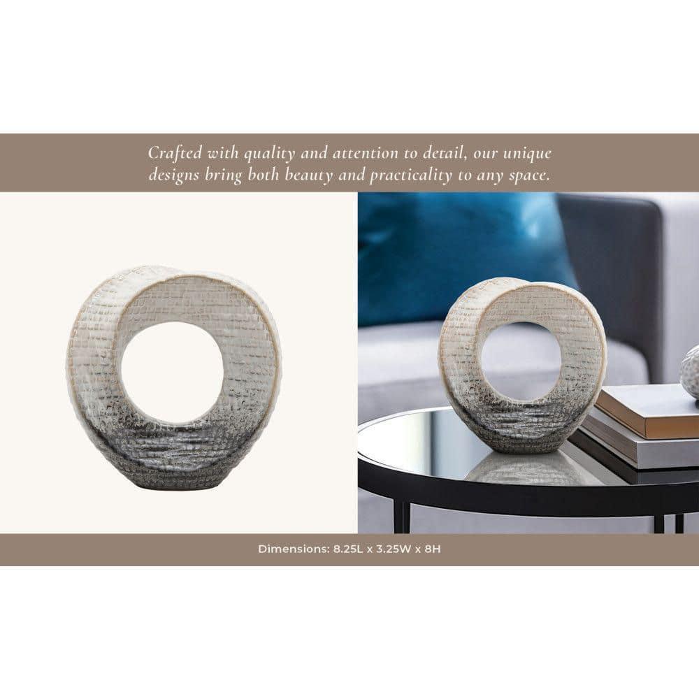 Sagebrook Home 7.9" Cut-Out Sculpture - Creative Abstract Gray and Ivory Ceramic Statue For Home or Office Decor - Decorative Table Accent