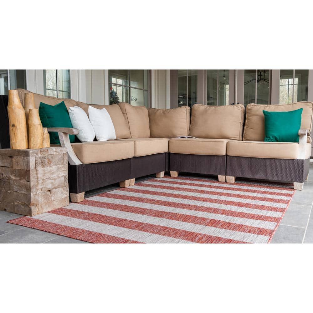 Unique Loom 4' 1 x 6' 1 Rectangle Indoor/Outdoor Striped Rust Red Area Rug