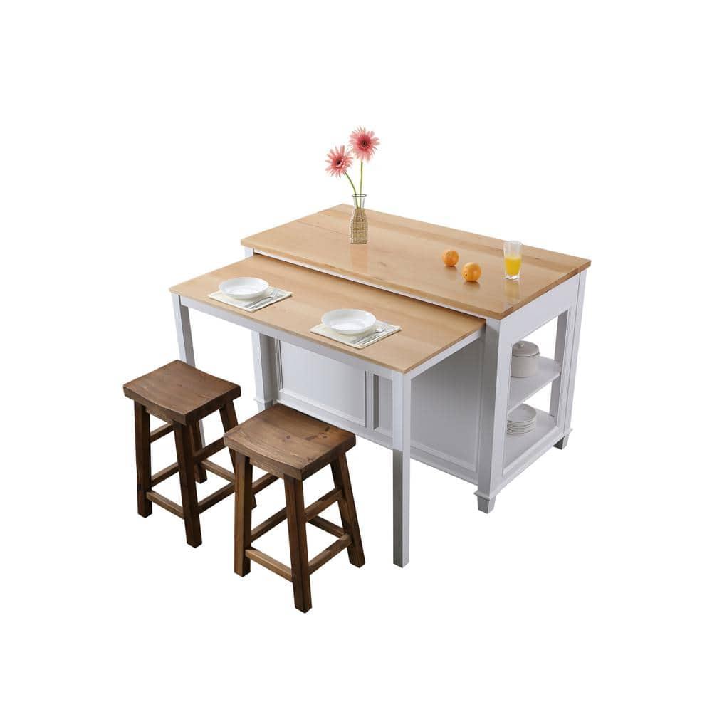 Medley White Kitchen Island with Slide Out Table