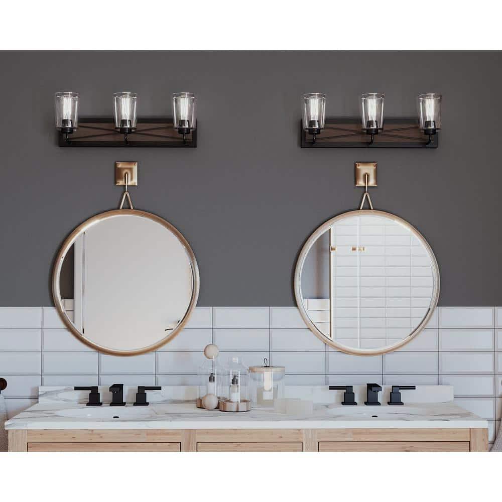 Progress Lighting Briarwood 3-Light Bath Vanity in Antique Bronze with Clear Glass Shades