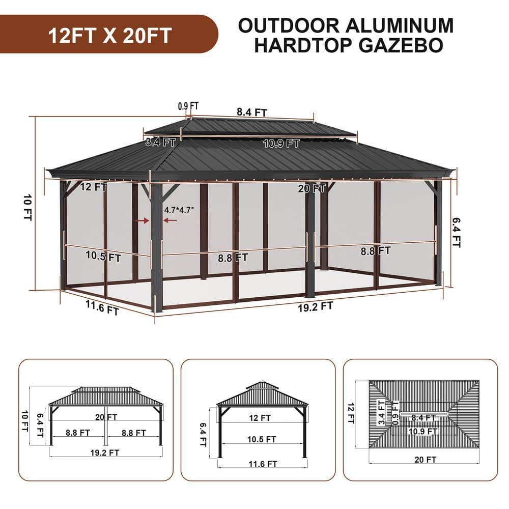 Connal 20 Ft. W x 12 Ft. D Hard Top Double Roof Aluminum Patio Gazebo