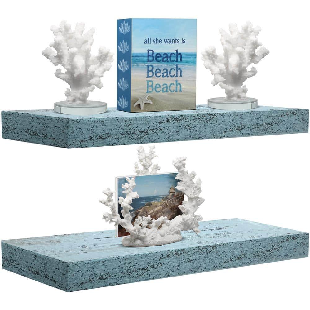 2 Pack 16 Inch Sorbus Coastal Rectangle Floating Shelves - for Home Décor to Display Trophies, Books, Frames, and more (Rustic Blue)