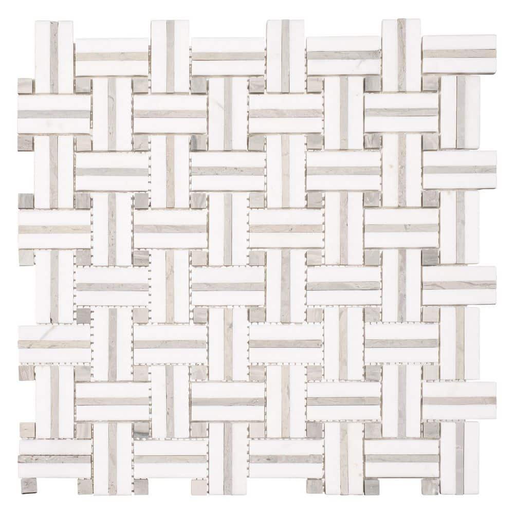 SAMPLE-Fabrique Muslin Grey 12" x 12" Stone Subway Basketweave Mosaic Tile