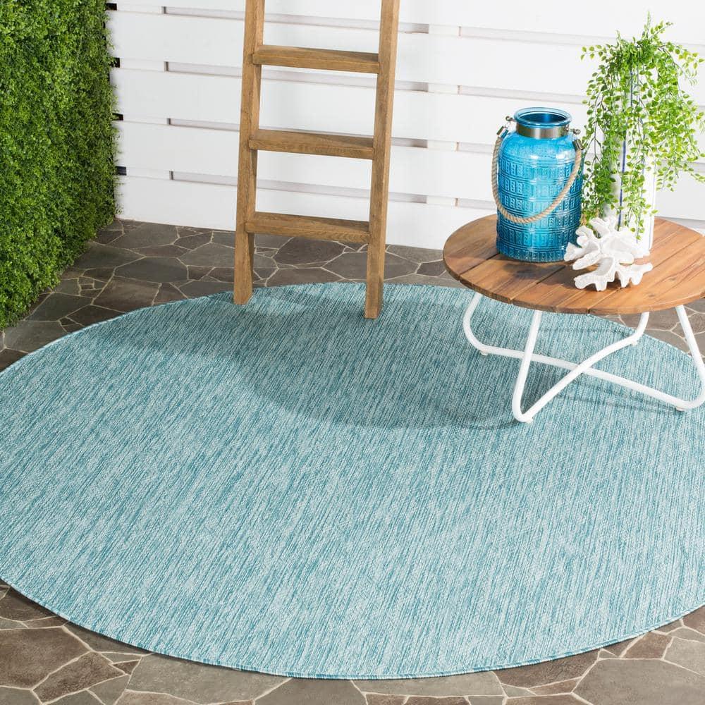Courtyard CY8520 Power Loomed Indoor and Outdoor Area Rug - Aqua/Aqua - 5'3" Round - Safavieh