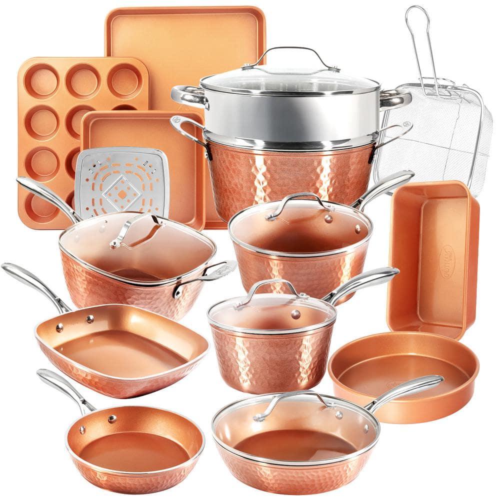 Gotham Steel Nonstick Pots and Pans 20 Pcs Kitchen Ceramic Cookware Set Bakeware Cooking Frying Skillet Sauce Pan Hammered