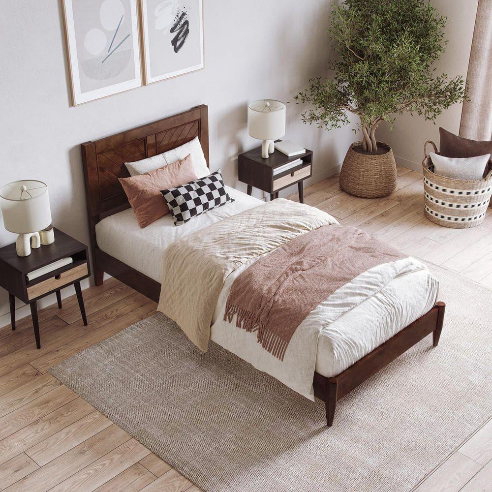 AFI Furnishings Berkshire Twin XL Solid Wood Low Profile Platform Bed in Walnut