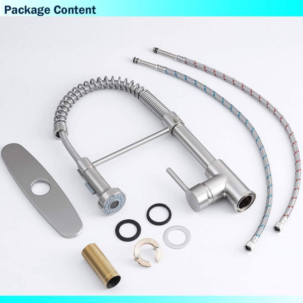 1-Handle Pull Down Sprayer Kitchen Faucet Spring Stainless Steel Kitchen Sink Faucet in Brushed Nickel