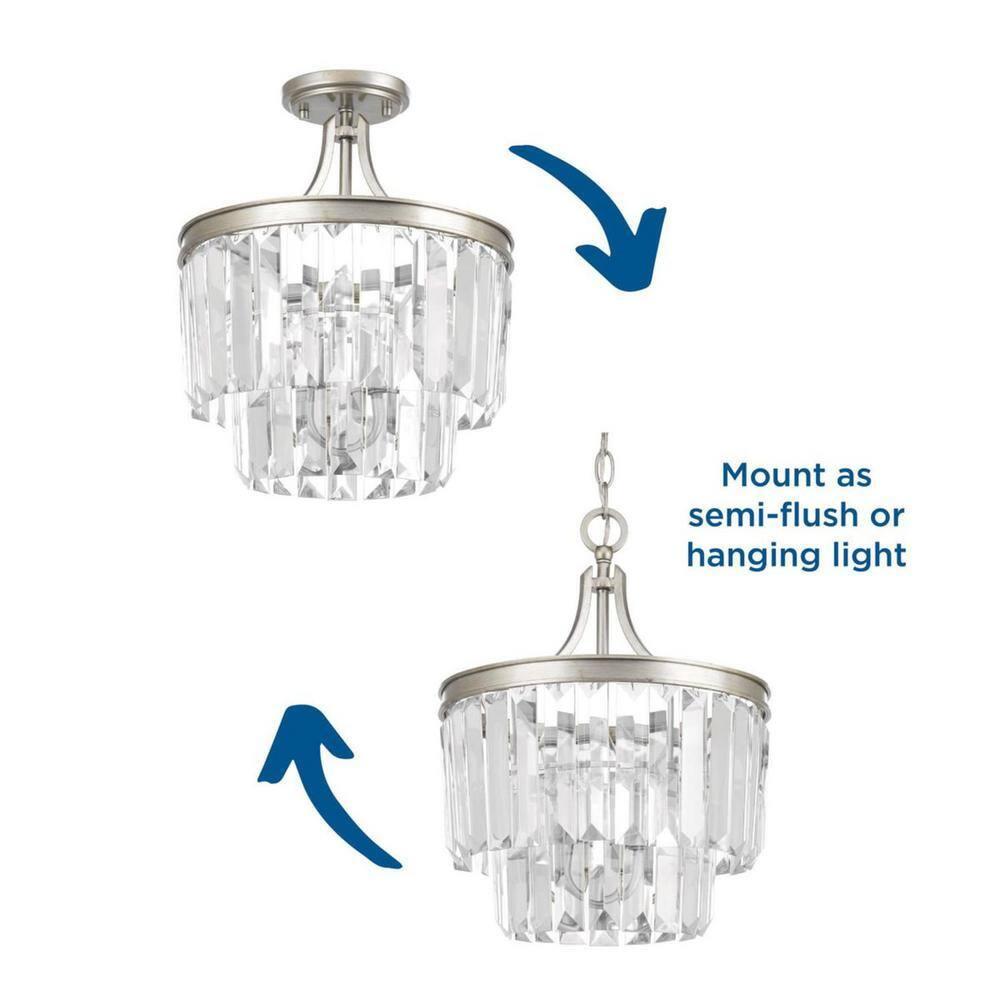Progress Lighting Glimmer 3-Light Semi-Flush Pendant, Silver Ridge, Prismatic Glass