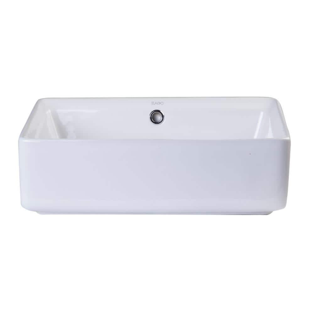 EAGO 14.125'' White Porcelain Rectangular Bathroom Sink with Overflow