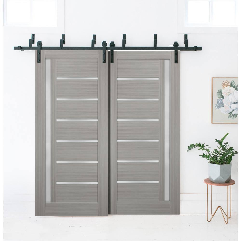 SARTODOORS Quadro Frosted Glass Paneled Manufactured Wood Standard Gray Door Slab