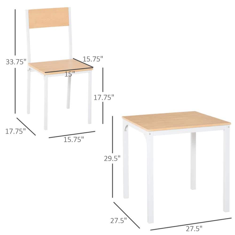 George Oliver HOMCOM 3-Piece Wooden Square Dining Table Set With 1 Table And 2 Chairs And Sturdy Metal Frame For Small Space, White