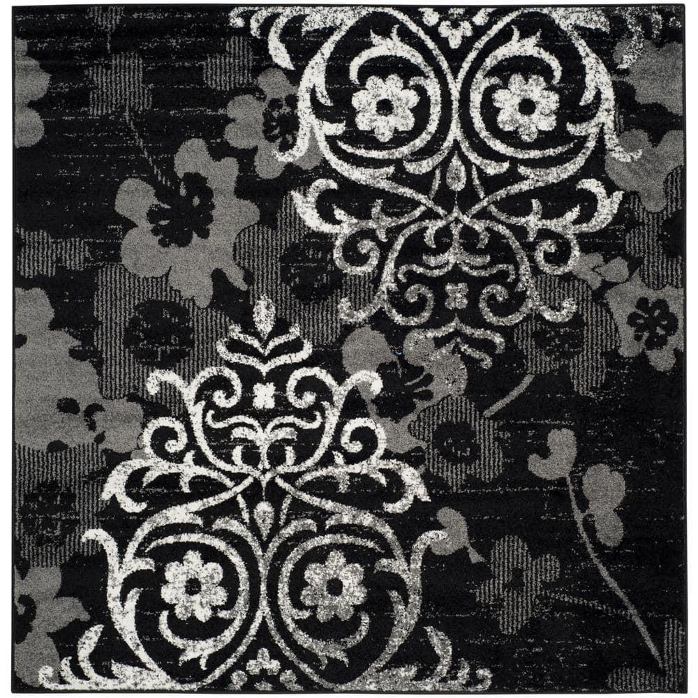 Adirondack ADR114 Machine Made Indoor Area Rug - Black/Silver - 4'x4' - Safavieh