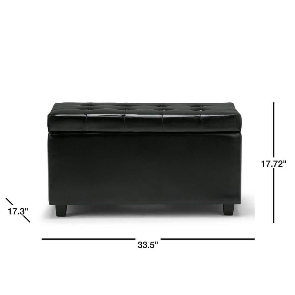 Simpli Home Cosmopolitan 34"W Upholstered Storage Ottoman with Tufted Design and Large Interior Storage