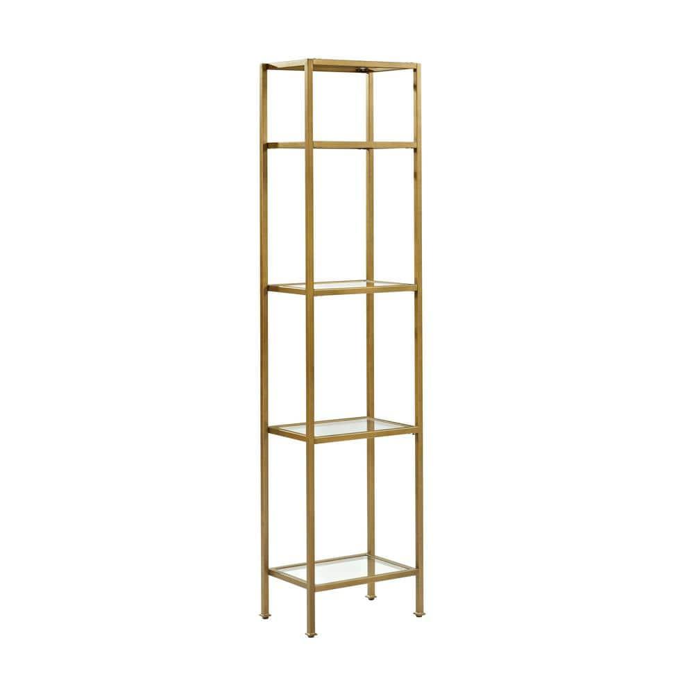 73" Aimee Narrow Etagere - Crosley: Modern Luxury Glass Shelf Unit, Powder-Coated Steel Frame, 4-Tier