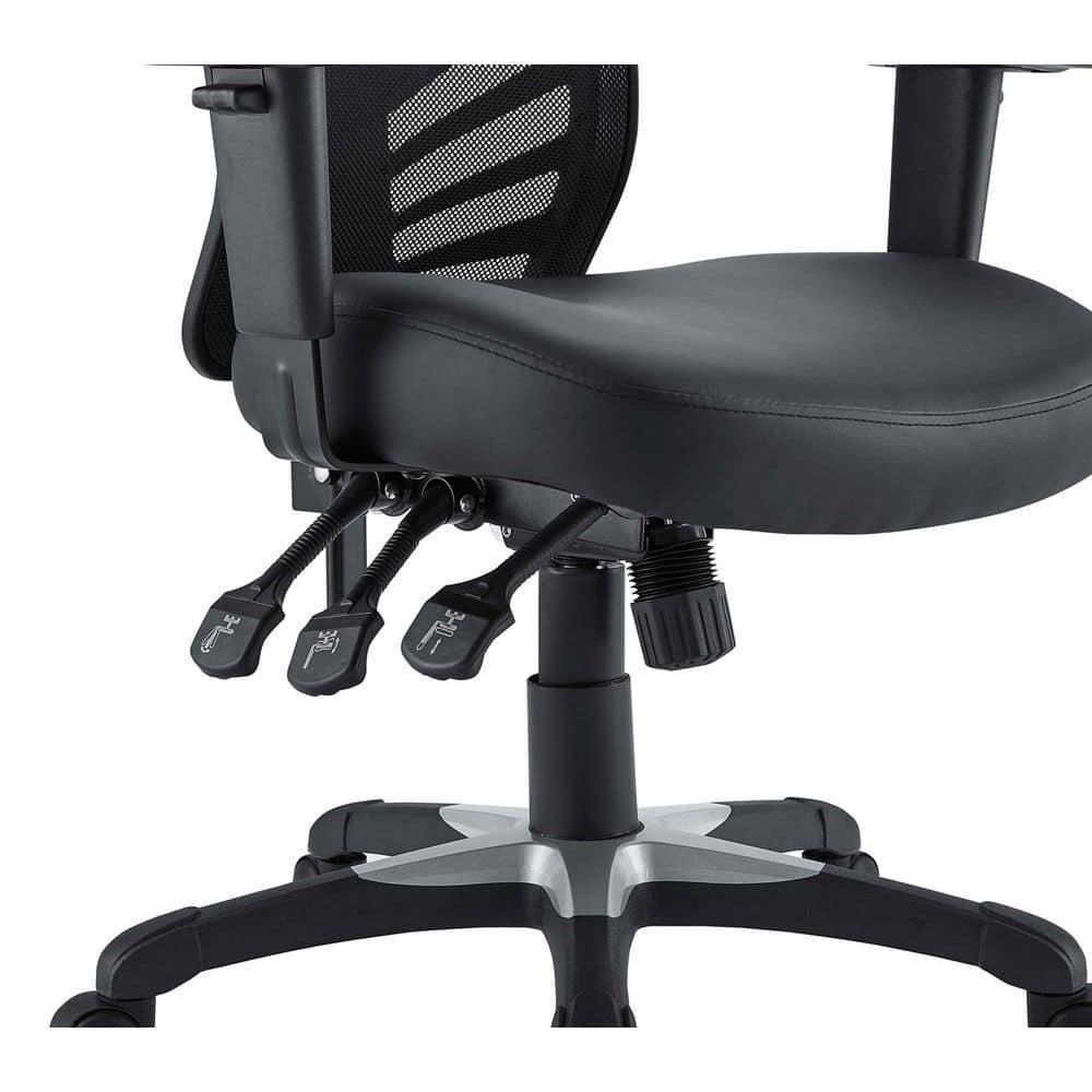 Articulate Mesh Office Chair Black Vegan Leather - Modway: Ergonomic, Adjustable Arms, Swivel, 330lb Capacity