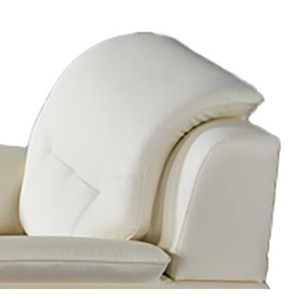 Benjara Olaf 50 Inch Sofa Chair, Tufted Ivory Faux Leather, Chrome Metal, Wood