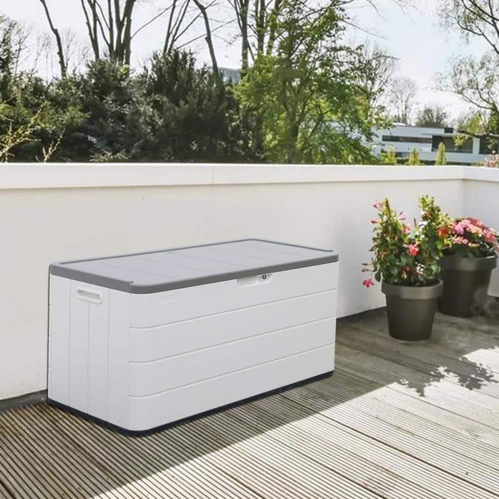clihome 110 Gallons Gallon Water Resistant Resin Deck Box with Lock in White & Reviews | Wayfair