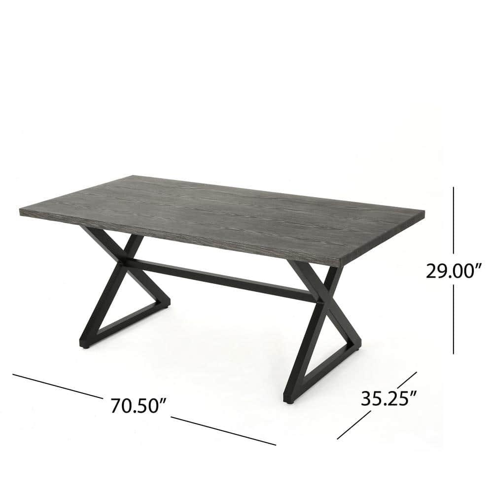 Noble House Rolando 70.5" Aluminum Patio Dining Table in Gray and Black