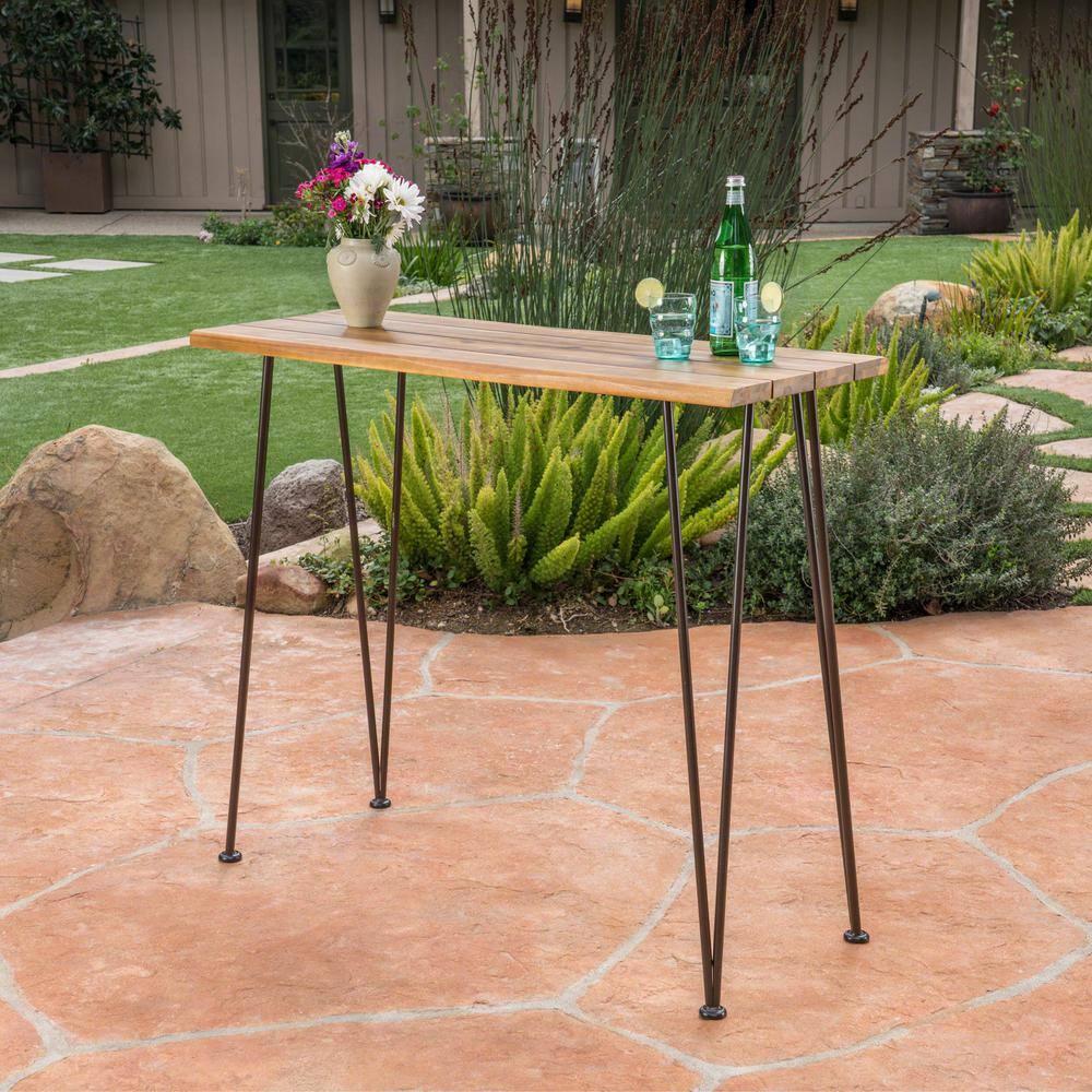 Union Rustic Loya Rectangular Acacia Wood Outdoor Bar Table