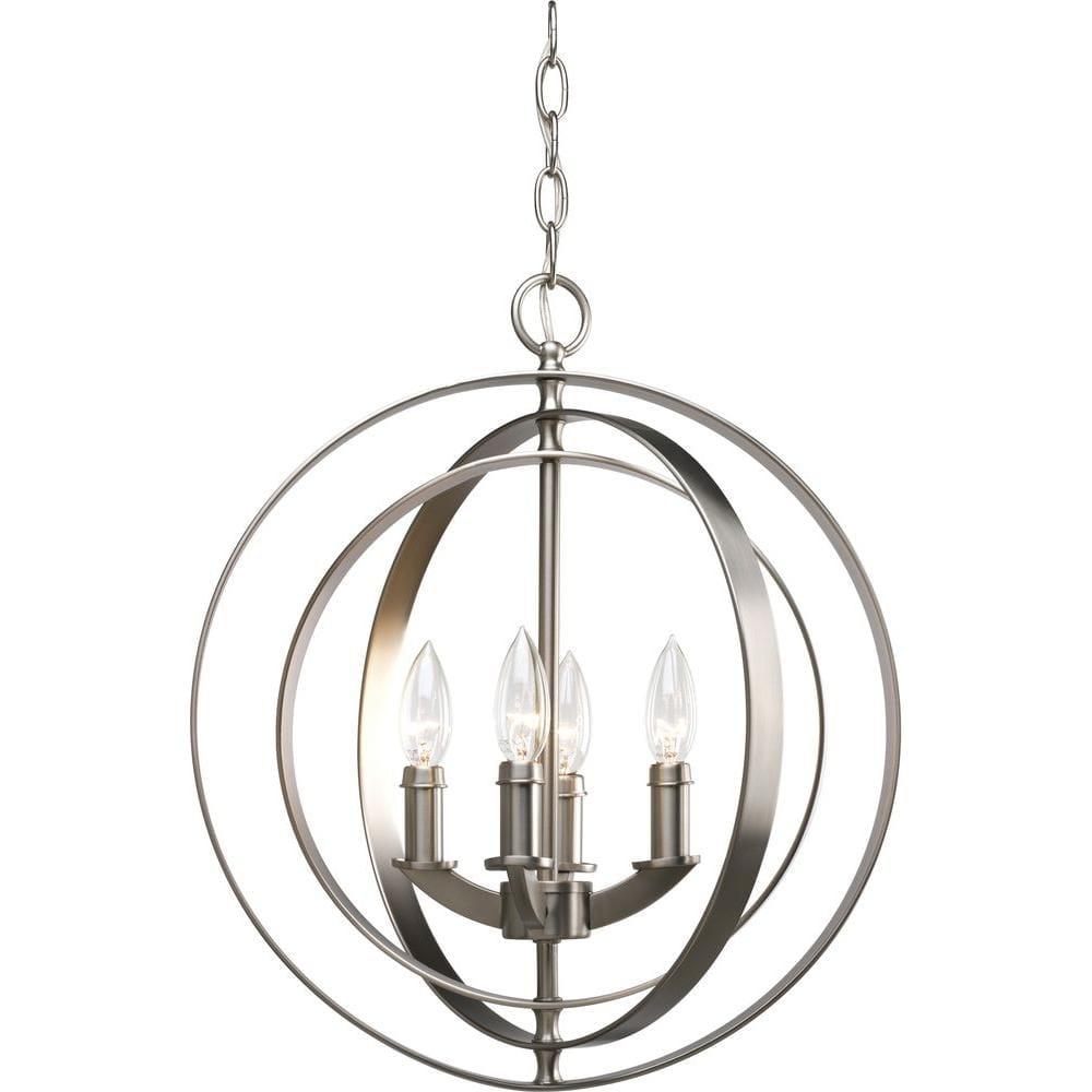 Progress Lighting Equinox 4-Light Foyer Pendant, Steel, Burnished Silver, No Shade