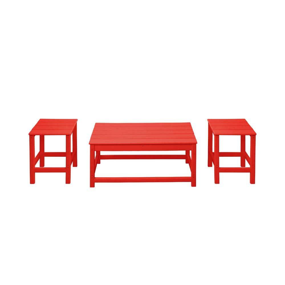 Polytrends  Laguna Hdpe All Weather Outdoor Patio Coffee And Side Tables (3-Piece Set) Red