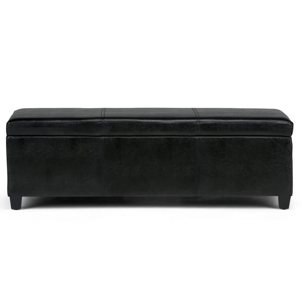 Simpli Home Avalon Storage Ottoman Bench In Midnight Black Vegan Faux Leather
