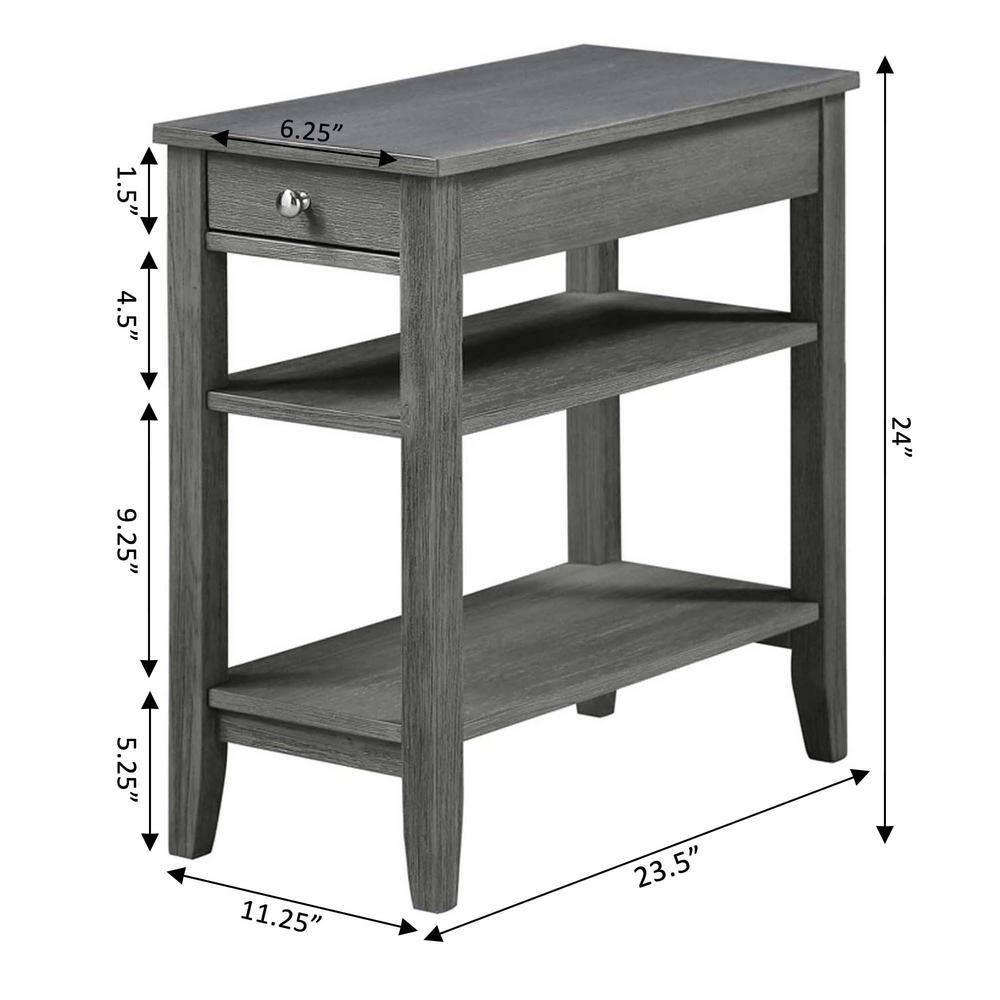 Convenience Concepts American Heritage 1 Drawer Chairside End Table with Shelves, Wirebrush Dark Gray