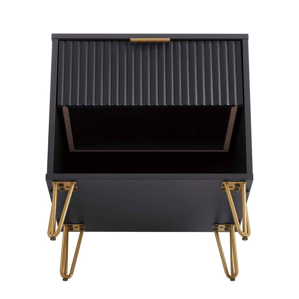 Manhattan Comfort Dumbo Nightstand with Drawer Black: Modern Design, Splayed Metal Legs, Soft Close Storage
