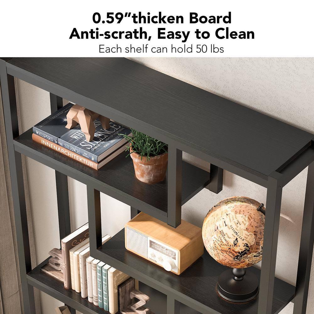 Hommoo 6-Tier Bookshelf, 69" Industrial Bookcase with Staggered Shelves Black
