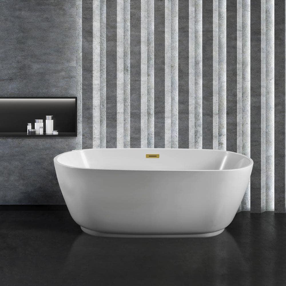 59" Streamline Freestanding Soaking Acrylic Bathtub With Drain and Bamboo Tray