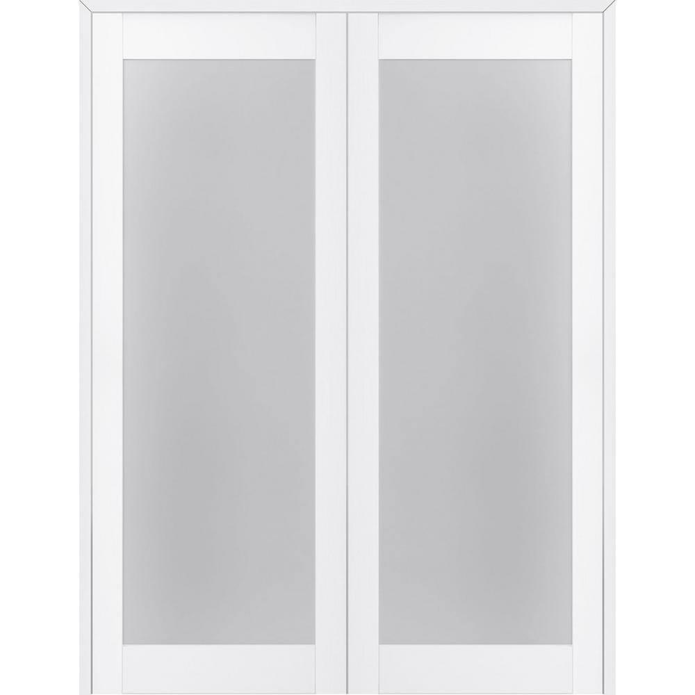 Palladio 207 Manufactured Wood and Full Lite Frosted Glass Composite Double Prehung French Door