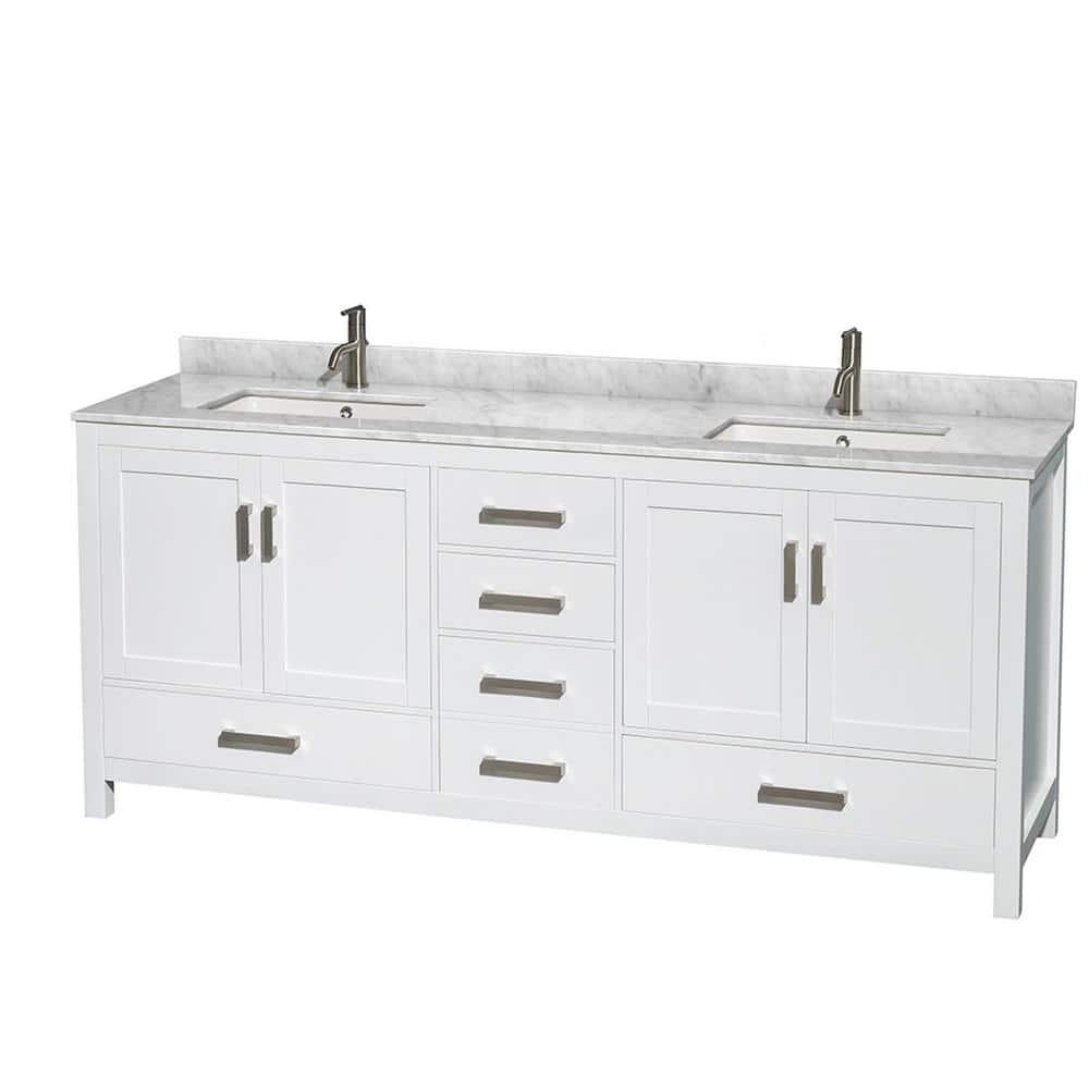 Wyndham Collection Sheffield 80" Freestanding Double Bathroom Vanity with Marble Top