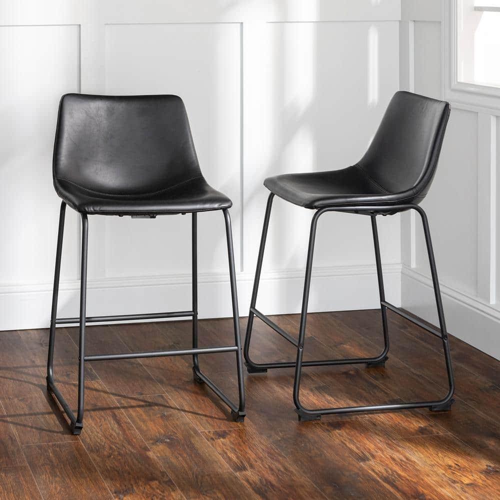 Black Faux Leather and Metal Counter Stools, Set of 2