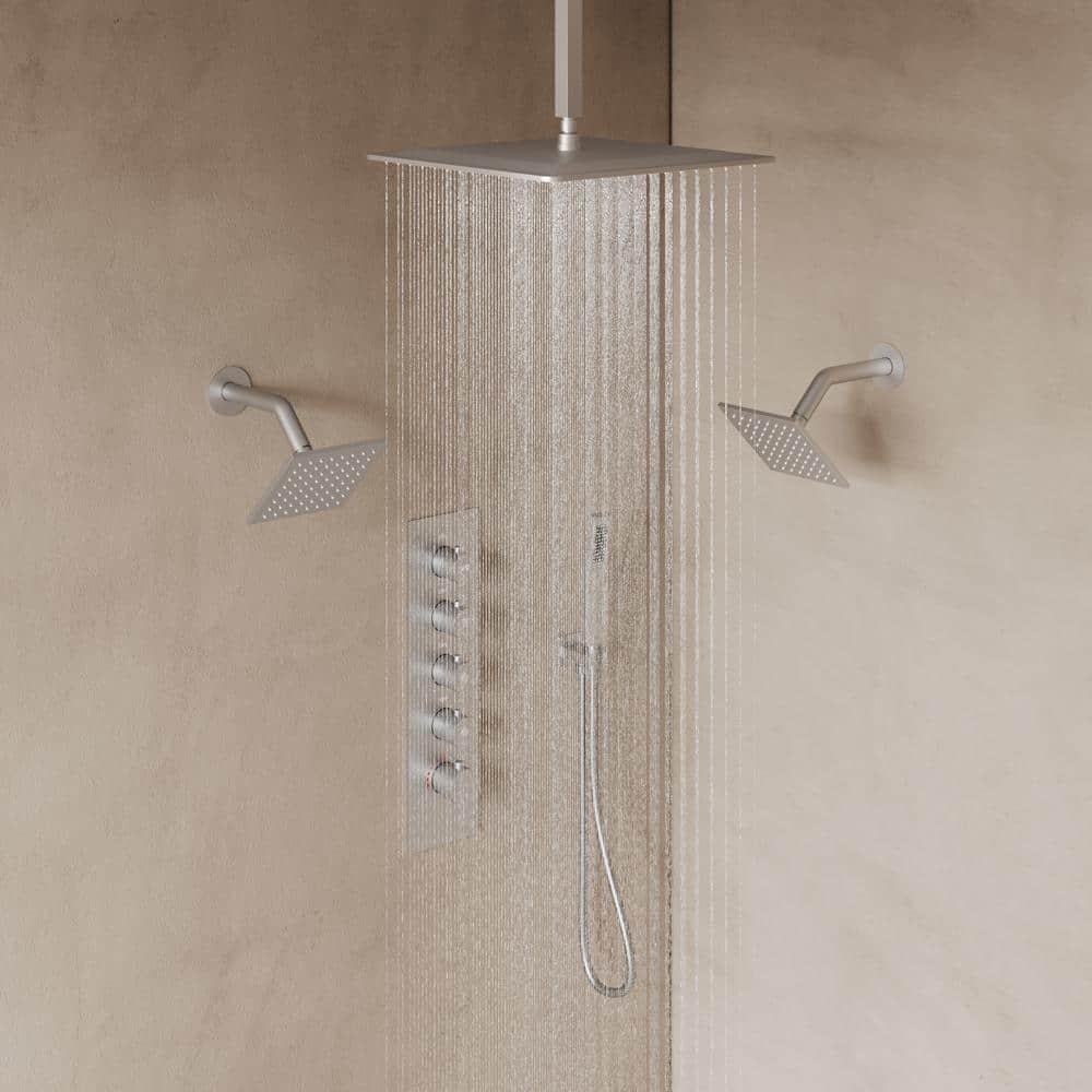 Thermostatic Shower Faucet 16" High-Pressure Triple Showerheads with Rough-In Valve