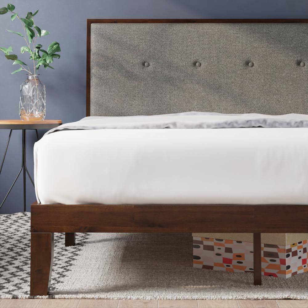 Zinus Moiz 42 inch Wood Platform Bed Frame with Adjustable Upholstered Headboard