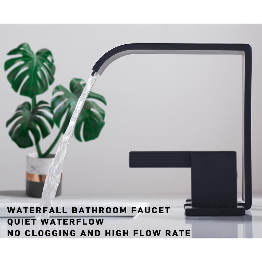 2 Handle 8 Inch Widespread Waterfall Bathroom Sink Faucet with Drain
