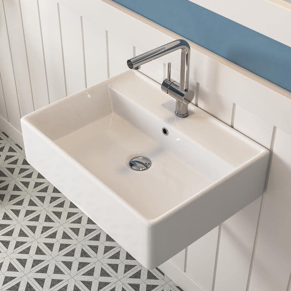 23'' x 18'' White Rectangular Vitreous China Wall Mount Bathroom Sink with Overflow