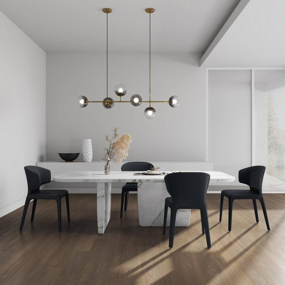 Set of 2 Conrad Faux Leather Dining Chairs Black - Manhattan Comfort: Mid-Century Modern, Metal Frame, Contoured Back