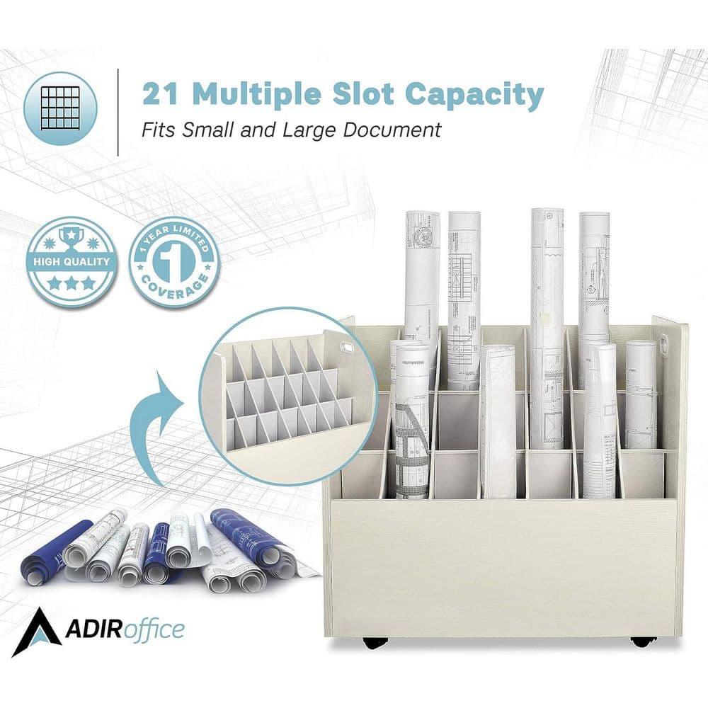 AdirOffice Adiroffice 21-Slot Mobile Rolling Wood Blueprint Roll File Large Document Organizer (Set of 2)
