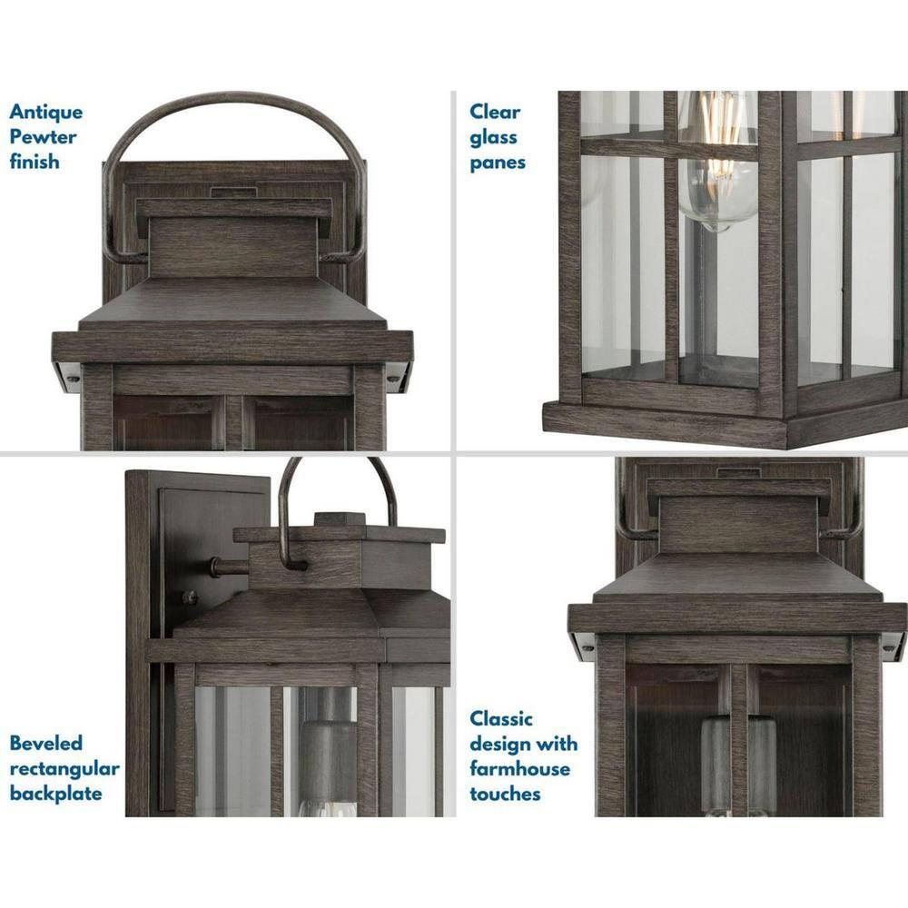 Progress Lighting Williamston 1-Light Antique Pewter Outdoor Wall Lantern with Clear Glass