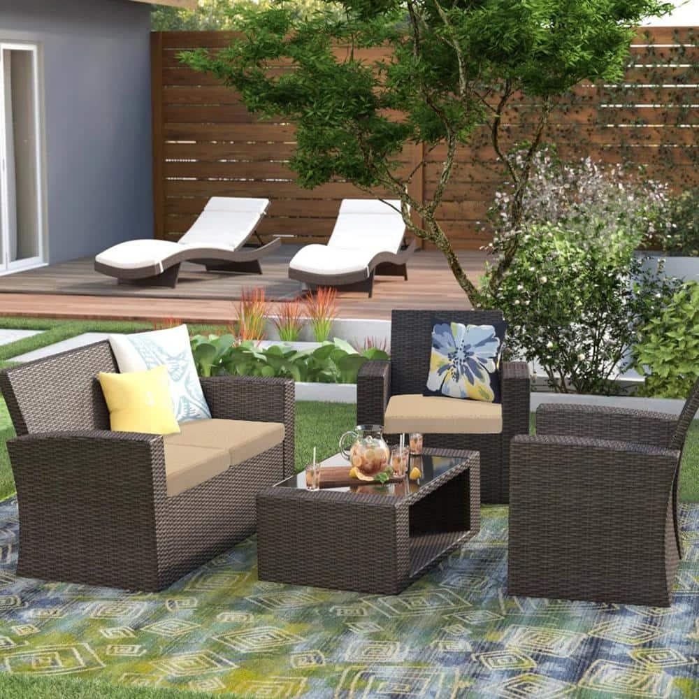 Grandview Outdoor Chocolate 4-piece Patio Conversation Set Beige
