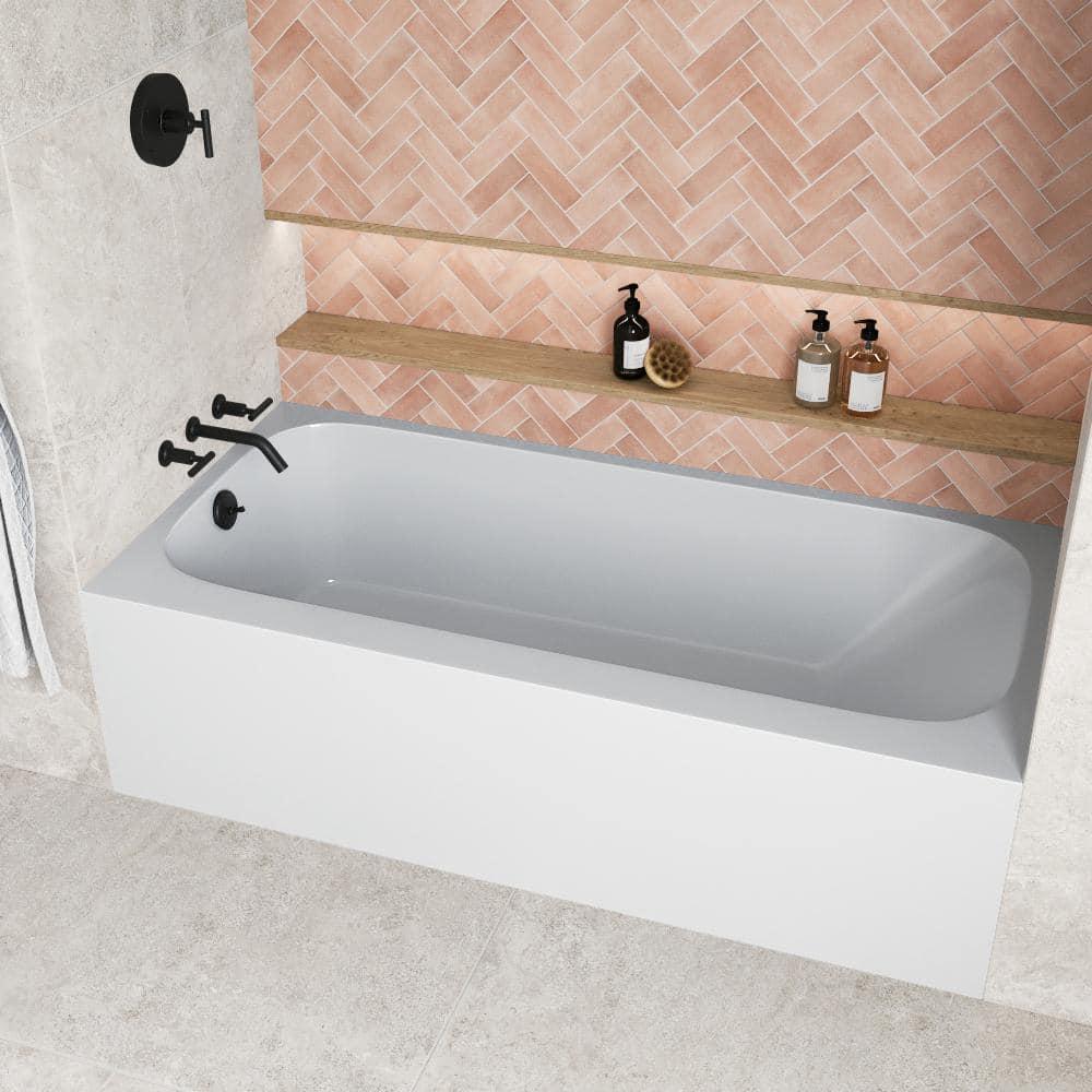 Streamline NAL-5280-BL 66 in. x 32 in. Acrylic Left-Hand Drain Alcove Bathtub in Glossy White With External Drain in Matte Black