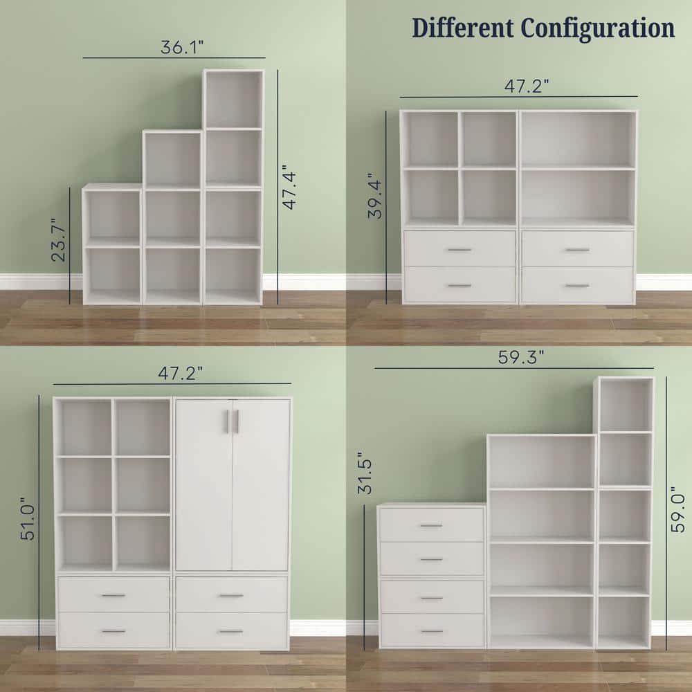 24/7 Shop At Home 46.9" Silkpath Modern 4 Tier Stackable and Modular Bookcase White: Modular Organizer, Open Shelving