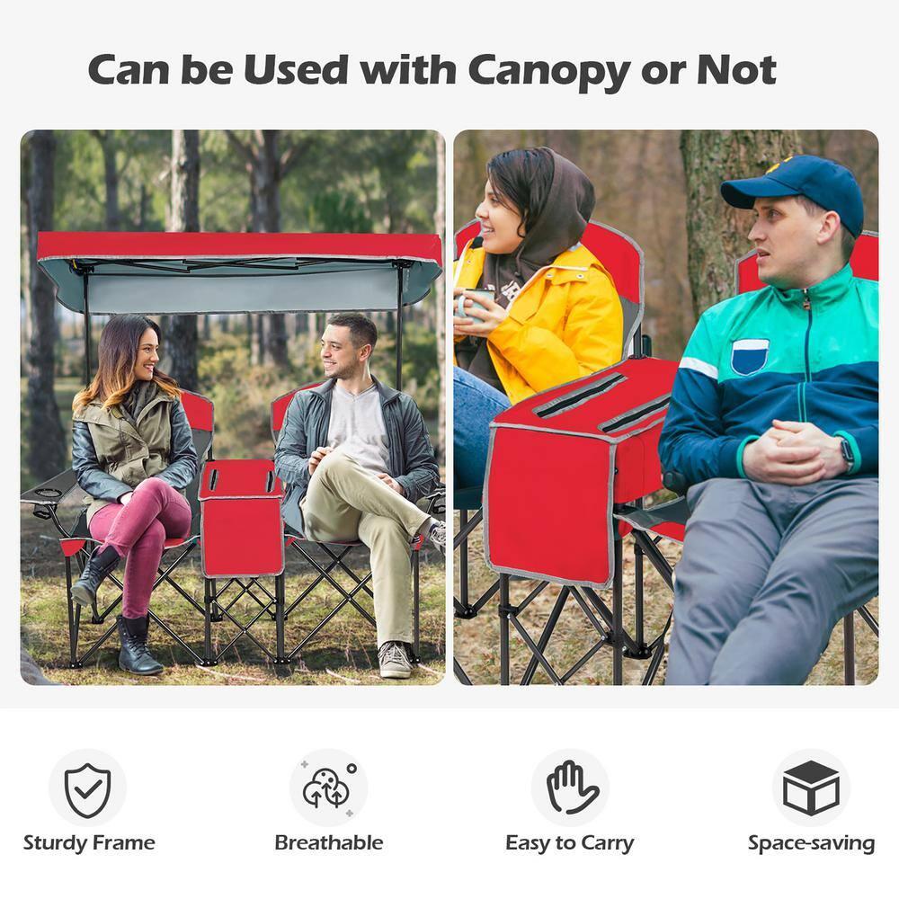 Costway Portable Folding Camping Canopy Chairs w/ Cup Holder Cooler Outdoor Red