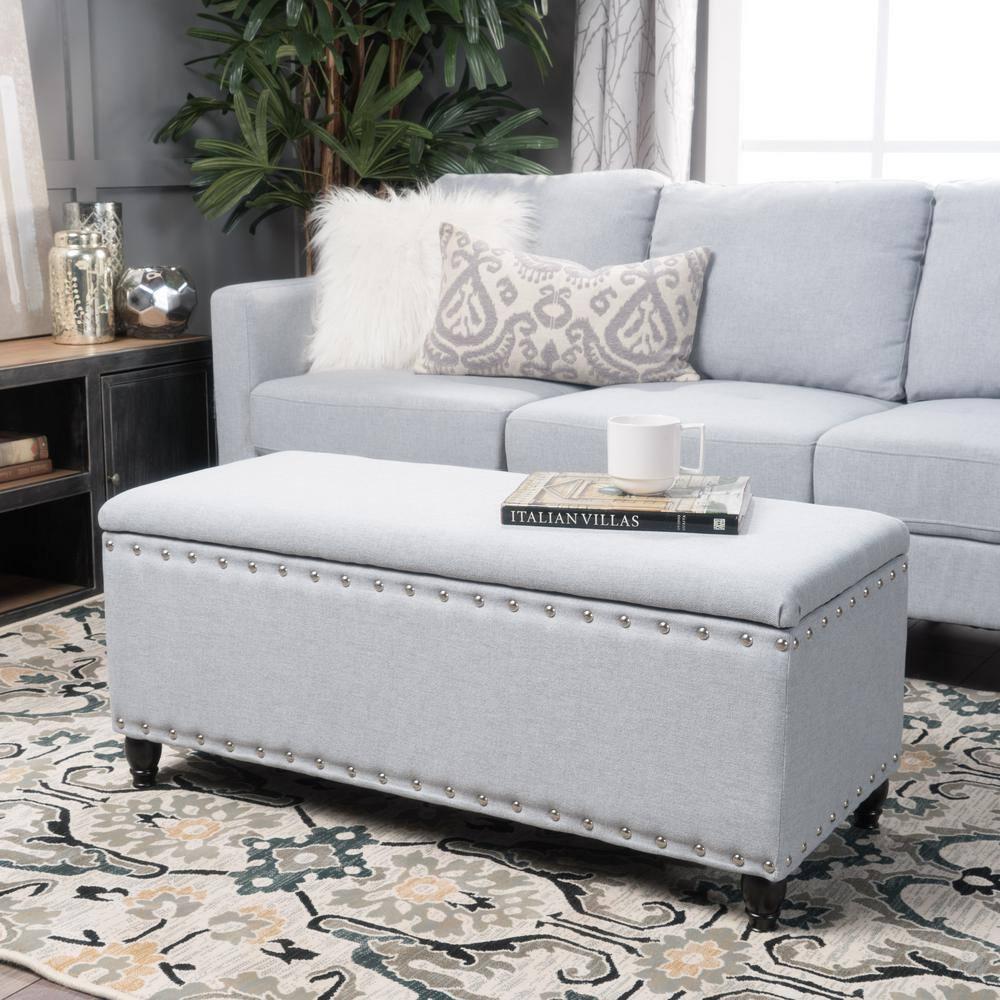 Noble House Harrisburg Fabric Storage Ottoman, Light Grey