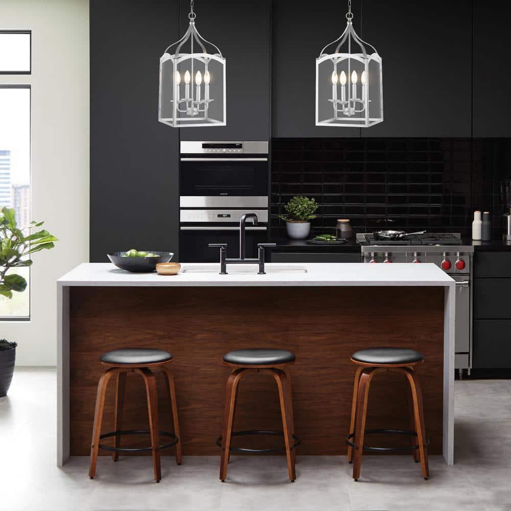 11" LED 4-light Ruth Classic Lantern Metal/Glass Pendant Silver - JONATHAN Y: ETL Listed, Adjustable Height