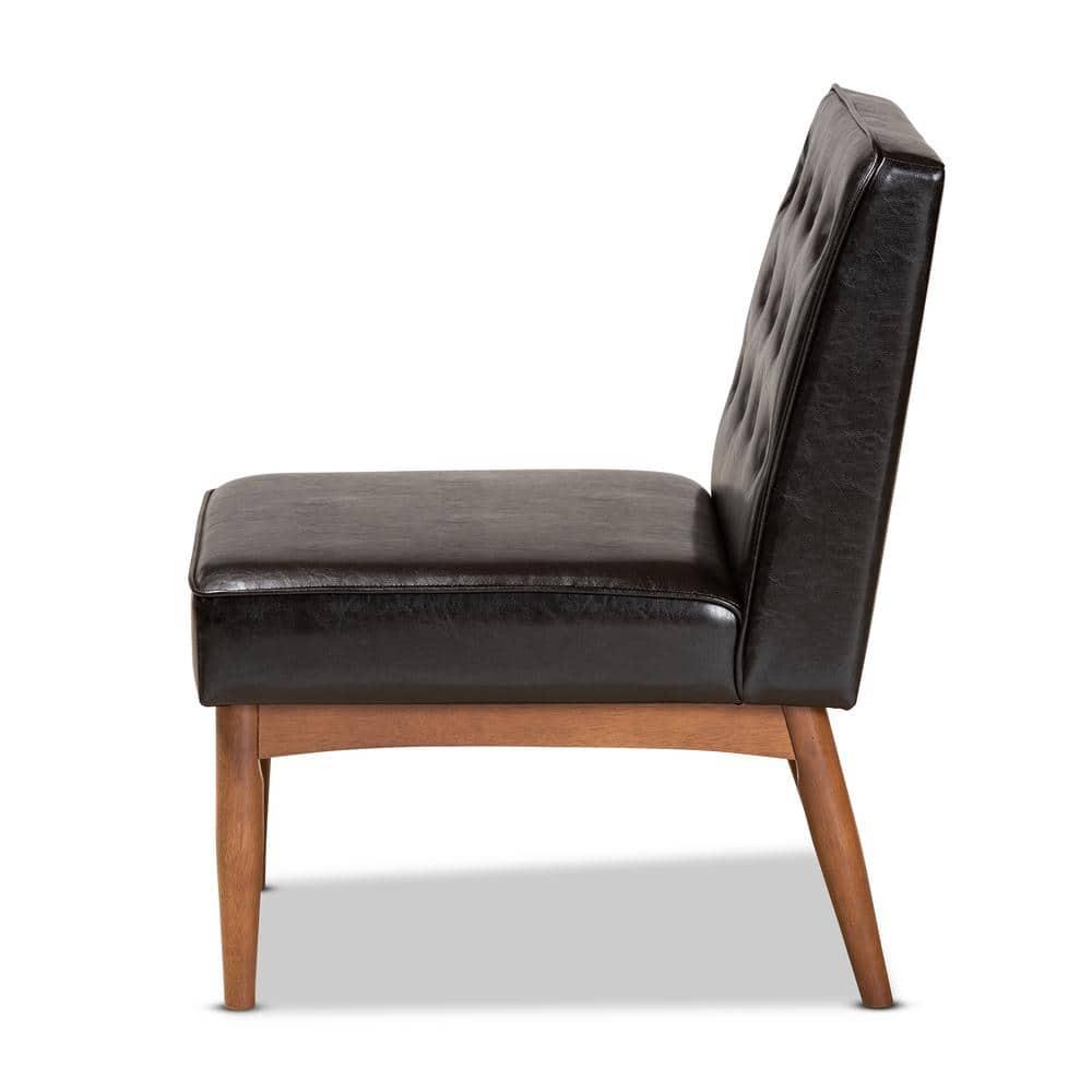 Riordan Wood Dining Chair Dark Brown/Walnut Brown - Baxton Studio: Faux Leather Upholstery, Armless Design
